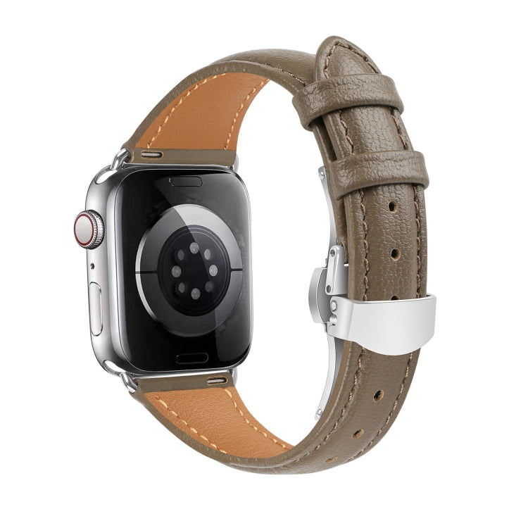For Apple Watch Ultra 49mm Plain Leather Butterfly Buckle Watch Band(Gray+Silver) - free shipping - PMC TechLife - Order now!