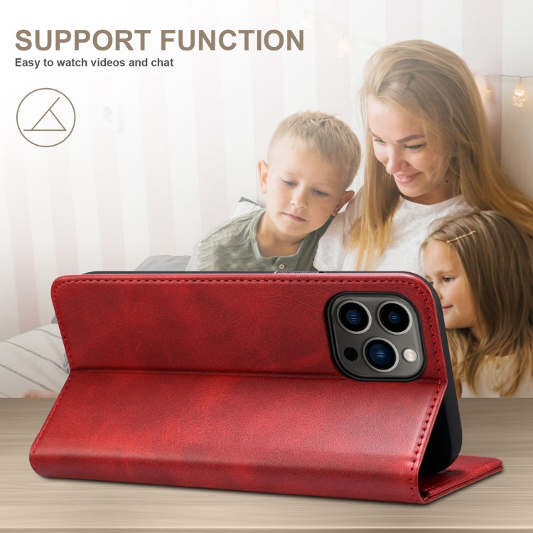 For iPhone 16 Pro Suteni Calf Texture Horizontal Flip Leather Phone Case(Red) - iPhone 16 Pro Cases by Suteni | Online Shopping South Africa | PMC Jewellery | Buy Now Pay Later Mobicred