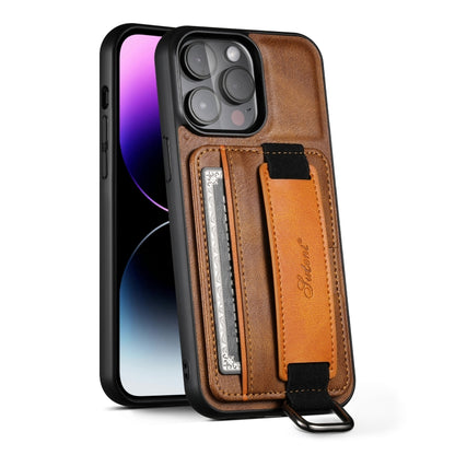 For iPhone 16 Pro Max Suteni H13 Card Wallet Wrist Strap Holder PU Phone Case(Brown) - iPhone 16 Pro Max Cases by Suteni | Online Shopping South Africa | PMC Jewellery | Buy Now Pay Later Mobicred