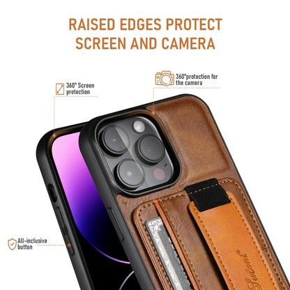 For iPhone 16 Pro Max Suteni H13 Card Wallet Wrist Strap Holder PU Phone Case(Brown) - iPhone 16 Pro Max Cases by Suteni | Online Shopping South Africa | PMC Jewellery | Buy Now Pay Later Mobicred