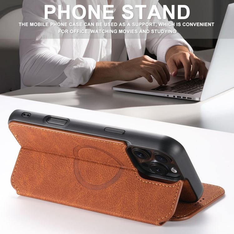 For iPhone 16 Pro Suteni J06 Retro Matte Litchi Texture Leather MagSafe Phone Case(Khaki) - iPhone 16 Pro Cases by Suteni | Online Shopping South Africa | PMC Jewellery | Buy Now Pay Later Mobicred