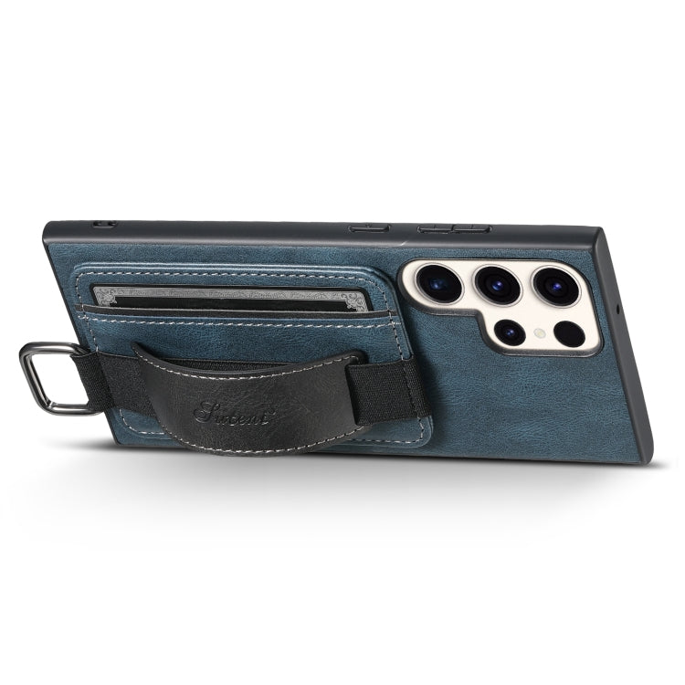 For Samsung Galaxy S24 Ultra 5G Suteni H13 Card Wallet Wrist Strap Holder PU Phone Case(Blue) - Galaxy S24 Ultra 5G Cases by Suteni | Online Shopping South Africa | PMC Jewellery | Buy Now Pay Later Mobicred