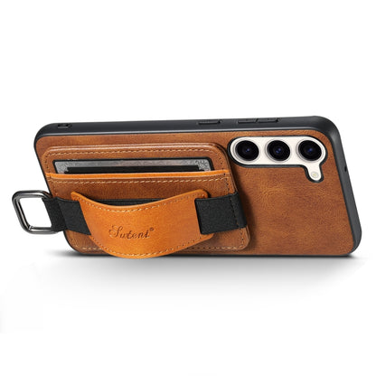 For Samsung Galaxy S24  5G Suteni H13 Card Wallet Wrist Strap Holder PU Phone Case(Brown) - Galaxy S24 5G Cases by Suteni | Online Shopping South Africa | PMC Jewellery | Buy Now Pay Later Mobicred