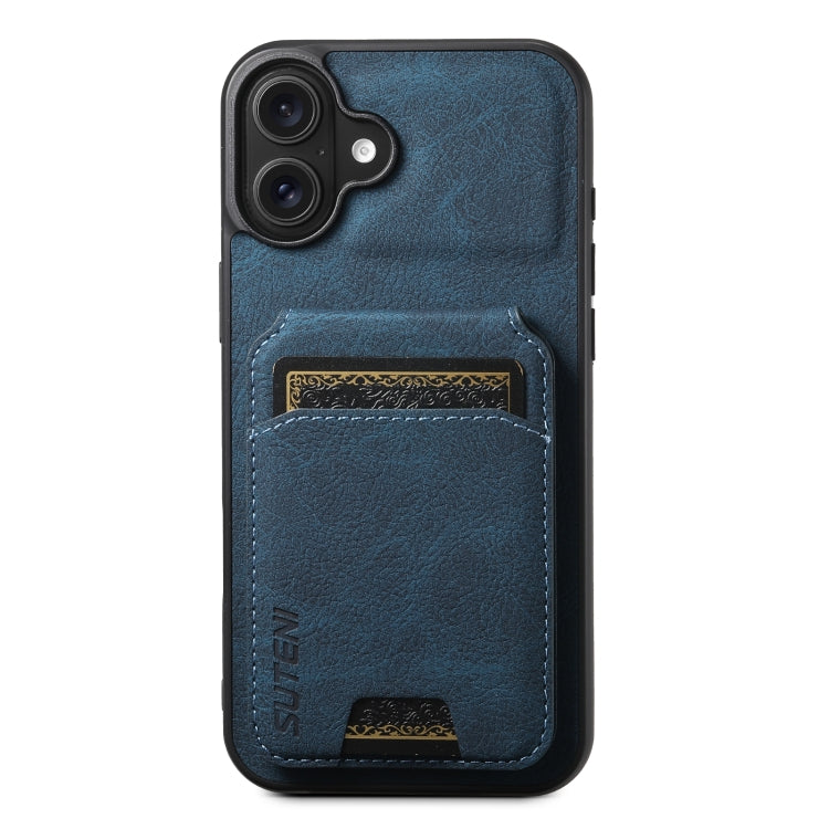 For iPhone 16 Suteni H02 Litchi Leather Card Wallet Stand Back Phone Case(Blue) - iPhone 16 Cases by Suteni | Online Shopping South Africa | PMC Jewellery | Buy Now Pay Later Mobicred