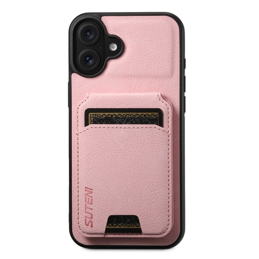 For iPhone 16 Plus Suteni H02 Litchi Leather Card Wallet Stand Back Phone Case(Pink) - iPhone 16 Plus Cases by Suteni | Online Shopping South Africa | PMC Jewellery | Buy Now Pay Later Mobicred