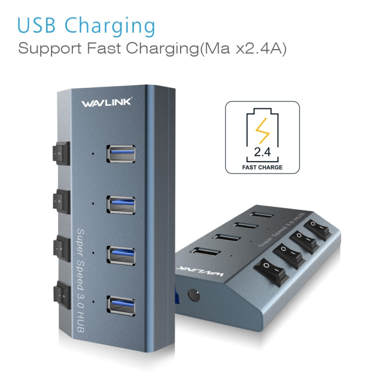 WAVLINK WL-UH3049 USB 3.0 4-Ports Desktop Fast Charger Station with Independent Switch(UK Plug) - USB 3.0 HUB by WAVLINK | Online Shopping South Africa | PMC Jewellery | Buy Now Pay Later Mobicred