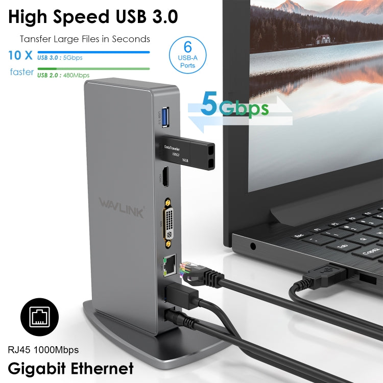 WAVLINK WL-UG39DK7 USB3.0 Hub Adapter Multi-Screen Graphics Card Universal Docking Station, Plug:UK Plug - USB HUB by WAVLINK | Online Shopping South Africa | PMC Jewellery | Buy Now Pay Later Mobicred