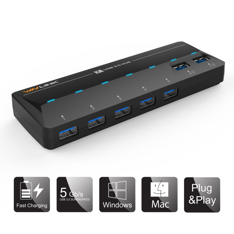 WAVLINK WL-UH3073D USB3.0 HUB Adapter 7-Port Docking Station with Individual Switch(UK Plug) - USB 3.0 HUB by WAVLINK | Online Shopping South Africa | PMC Jewellery | Buy Now Pay Later Mobicred