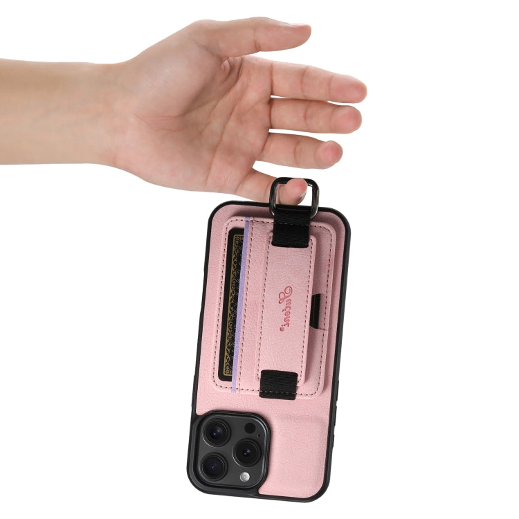 For iPhone 16 Pro Suteni H13 Litchi Leather Wrist Strap Wallet Back Phone Case(Pink) - iPhone 16 Pro Cases by Suteni | Online Shopping South Africa | PMC Jewellery | Buy Now Pay Later Mobicred