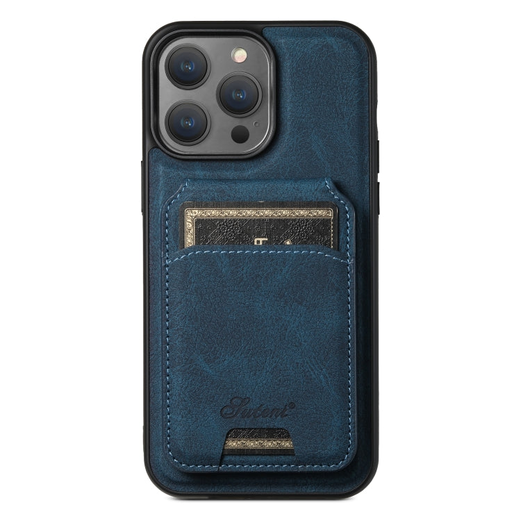 For iPhone 15 Pro Suteni H17 Litchi Texture Leather MagSafe Detachable Wallet Phone Case(Blue) - iPhone 15 Pro Cases by Suteni | Online Shopping South Africa | PMC Jewellery | Buy Now Pay Later Mobicred