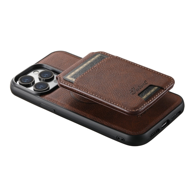 For iPhone 15 Suteni H17 Litchi Texture Leather MagSafe Detachable Wallet Phone Case(Brown) - iPhone 15 Cases by Suteni | Online Shopping South Africa | PMC Jewellery | Buy Now Pay Later Mobicred