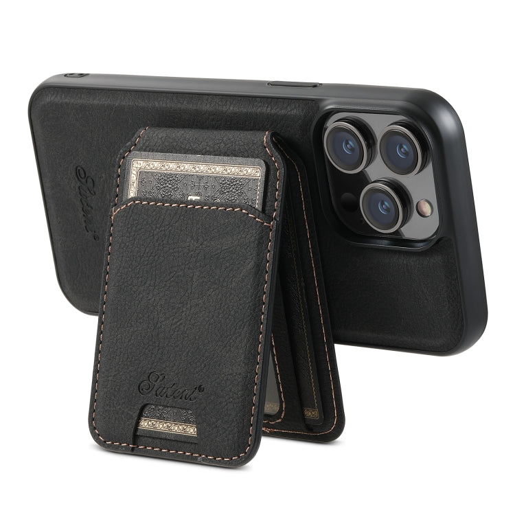 For iPhone 14 Pro Suteni H17 Litchi Texture Leather MagSafe Detachable Wallet Phone Case(Black) - iPhone 14 Pro Cases by Suteni | Online Shopping South Africa | PMC Jewellery | Buy Now Pay Later Mobicred