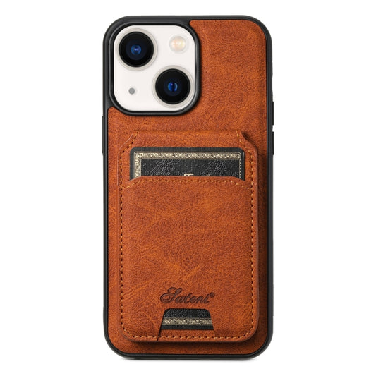 For iPhone 13 Suteni H17 Litchi Texture Leather MagSafe Detachable Wallet Phone Case(Khaki) - iPhone 13 Cases by Suteni | Online Shopping South Africa | PMC Jewellery | Buy Now Pay Later Mobicred