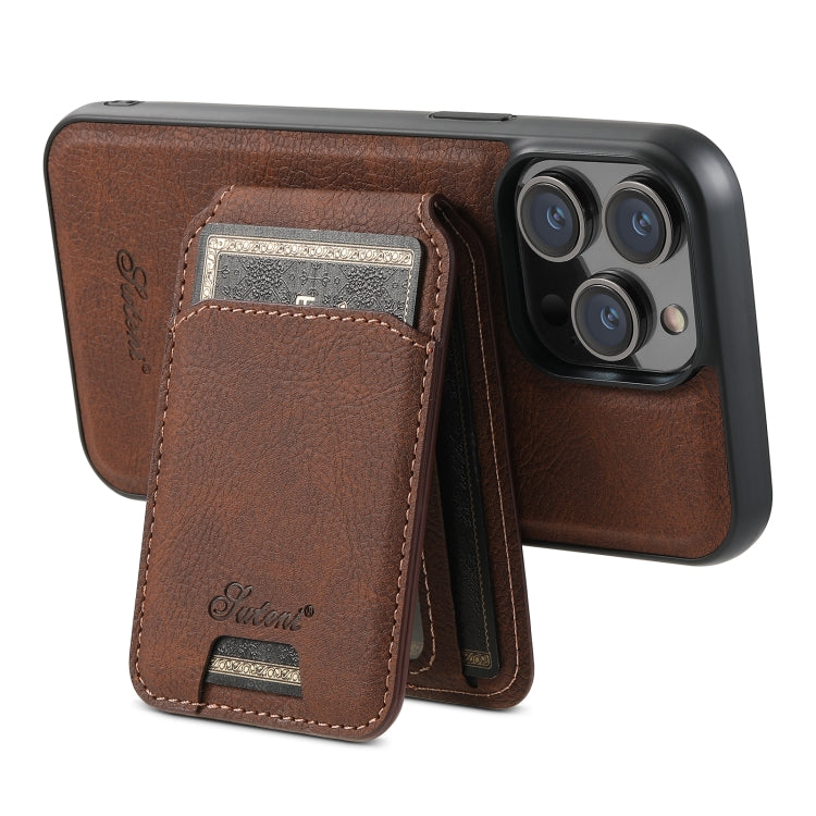 For iPhone 12  Suteni H17 Litchi Texture Leather MagSafe Detachable Wallet Phone Case(Brown) - iPhone 12 / 12 Pro Cases by Suteni | Online Shopping South Africa | PMC Jewellery | Buy Now Pay Later Mobicred