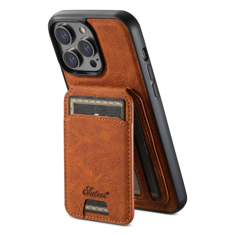 For iPhone 12  Suteni H17 Litchi Texture Leather MagSafe Detachable Wallet Phone Case(Khaki) - iPhone 12 / 12 Pro Cases by Suteni | Online Shopping South Africa | PMC Jewellery | Buy Now Pay Later Mobicred