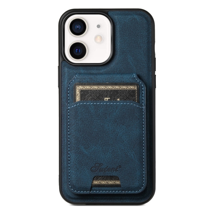 For iPhone 12  Suteni H17 Litchi Texture Leather MagSafe Detachable Wallet Phone Case(Blue) - iPhone 12 / 12 Pro Cases by Suteni | Online Shopping South Africa | PMC Jewellery | Buy Now Pay Later Mobicred