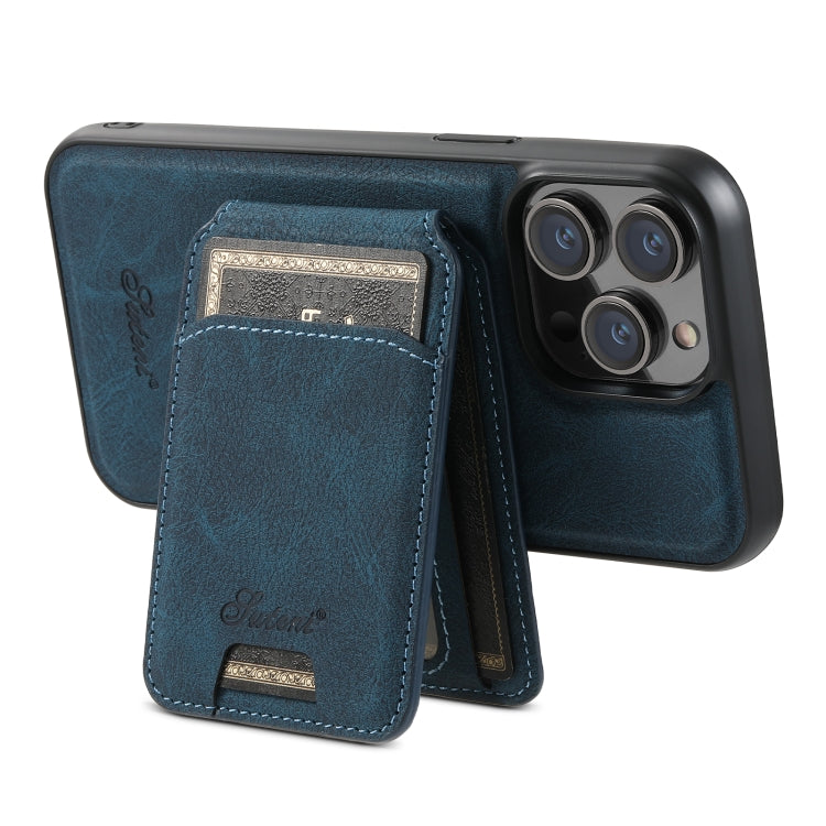 For iPhone 12  Suteni H17 Litchi Texture Leather MagSafe Detachable Wallet Phone Case(Blue) - iPhone 12 / 12 Pro Cases by Suteni | Online Shopping South Africa | PMC Jewellery | Buy Now Pay Later Mobicred