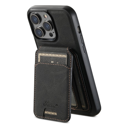 For iPhone 12 Pro Suteni H17 Litchi Texture Leather MagSafe Detachable Wallet Phone Case(Black) - iPhone 12 / 12 Pro Cases by Suteni | Online Shopping South Africa | PMC Jewellery | Buy Now Pay Later Mobicred