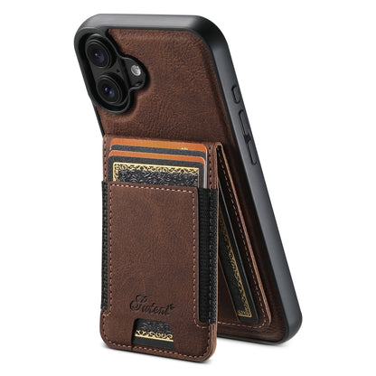 For iPhone 16 Plus Suteni H17 Litchi Texture Leather MagSafe Detachable Wallet Phone Case(Brown) - iPhone 16 Plus Cases by Suteni | Online Shopping South Africa | PMC Jewellery | Buy Now Pay Later Mobicred