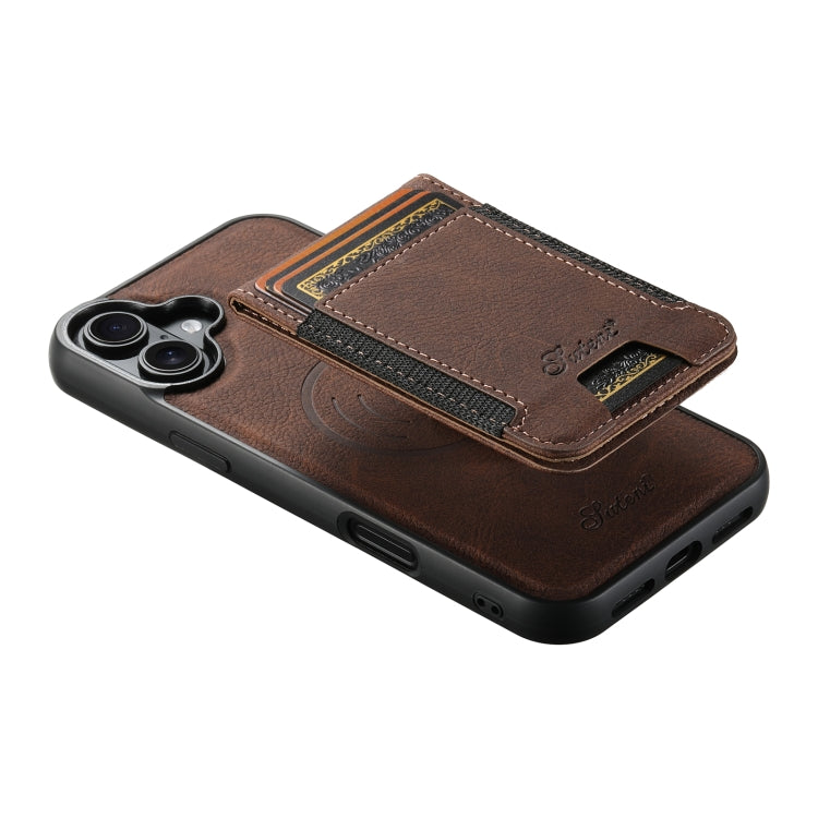 For iPhone 16 Plus Suteni H17 Litchi Texture Leather MagSafe Detachable Wallet Phone Case(Brown) - iPhone 16 Plus Cases by Suteni | Online Shopping South Africa | PMC Jewellery | Buy Now Pay Later Mobicred