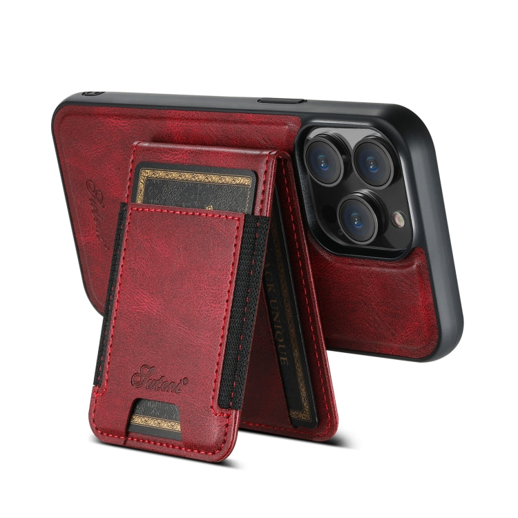 For iPhone 15 Pro Suteni H17 Oil Eax Leather MagSafe Detachable Wallet Phone Case(Red) - iPhone 15 Pro Cases by Suteni | Online Shopping South Africa | PMC Jewellery | Buy Now Pay Later Mobicred