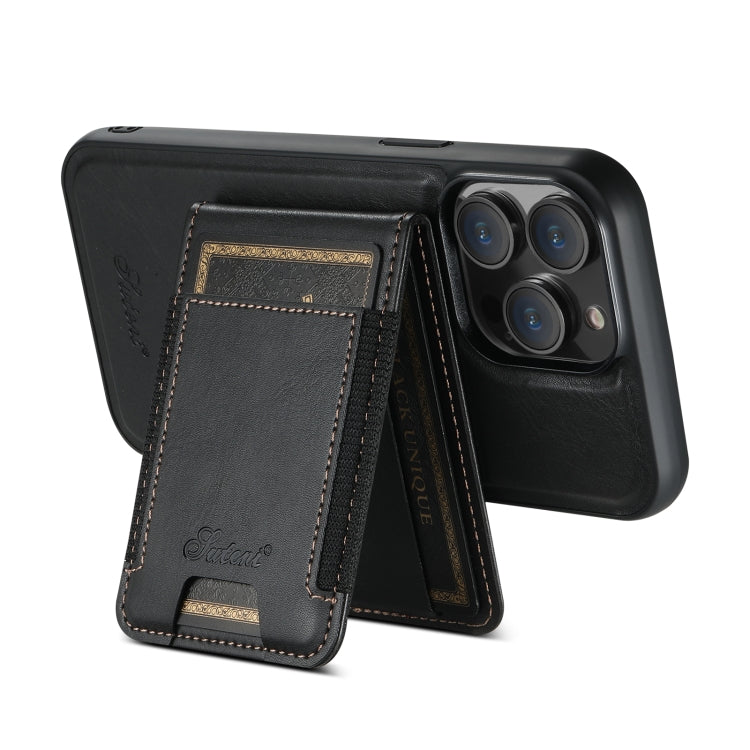 For iPhone 15 Plus Suteni H17 Oil Eax Leather MagSafe Detachable Wallet Phone Case(Black) - iPhone 15 Plus Cases by Suteni | Online Shopping South Africa | PMC Jewellery | Buy Now Pay Later Mobicred