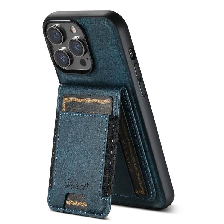 For iPhone 15 Plus Suteni H17 Oil Eax Leather MagSafe Detachable Wallet Phone Case(Blue) - iPhone 15 Plus Cases by Suteni | Online Shopping South Africa | PMC Jewellery | Buy Now Pay Later Mobicred