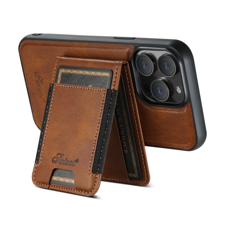 For iPhone 15 Suteni H17 Oil Eax Leather MagSafe Detachable Wallet Phone Case(Brown) - iPhone 15 Cases by Suteni | Online Shopping South Africa | PMC Jewellery | Buy Now Pay Later Mobicred