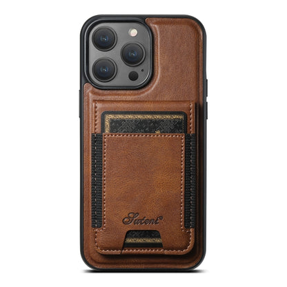 For iPhone 14 Pro Suteni H17 Oil Eax Leather MagSafe Detachable Wallet Phone Case(Brown) - iPhone 14 Pro Cases by Suteni | Online Shopping South Africa | PMC Jewellery | Buy Now Pay Later Mobicred