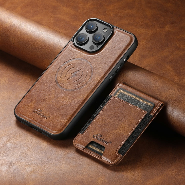 For iPhone 14 Pro Max Suteni H17 Oil Eax Leather MagSafe Detachable Wallet Phone Case(Brown) - iPhone 14 Pro Max Cases by Suteni | Online Shopping South Africa | PMC Jewellery | Buy Now Pay Later Mobicred