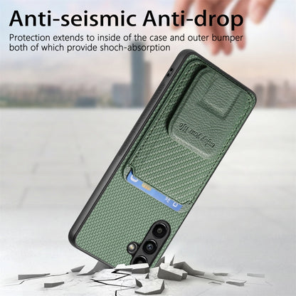 For Samsung Galaxy A25 Carbon Fiber Card Bag Fold Stand Phone Case(Green) - Galaxy Phone Cases by PMC Jewellery | Online Shopping South Africa | PMC Jewellery