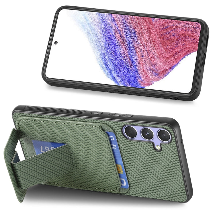 For Samsung Galaxy S25+ 5G Carbon Fiber Card Bag Fold Stand Phone Case(Green) - Galaxy S25+ 5G Cases by PMC Jewellery | Online Shopping South Africa | PMC Jewellery | Buy Now Pay Later Mobicred