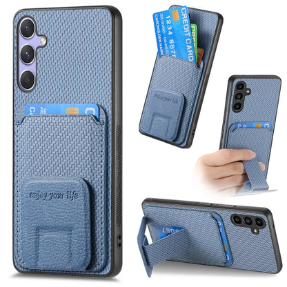 For Samsung Galaxy S25 Ultra 5G Carbon Fiber Card Bag Fold Stand Phone Case(Blue) - Galaxy S25 Ultra 5G Cases by PMC Jewellery | Online Shopping South Africa | PMC Jewellery | Buy Now Pay Later Mobicred