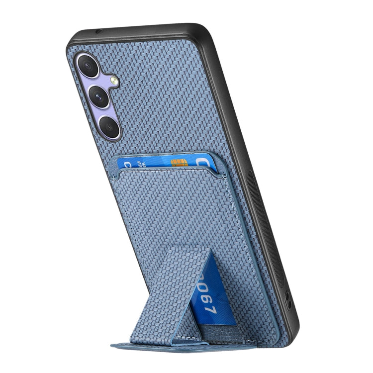 For Samsung Galaxy S25 Ultra 5G Carbon Fiber Card Bag Fold Stand Phone Case(Blue) - Galaxy S25 Ultra 5G Cases by PMC Jewellery | Online Shopping South Africa | PMC Jewellery | Buy Now Pay Later Mobicred