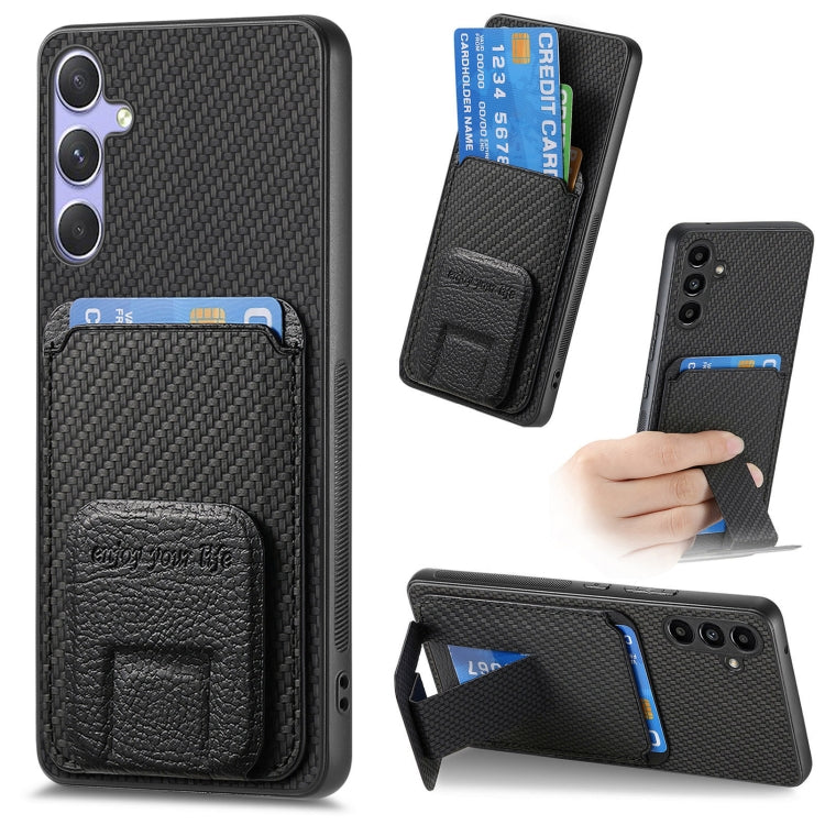 For Samsung Galaxy S25 Ultra 5G Carbon Fiber Card Bag Fold Stand Phone Case(Black) - Galaxy S25 Ultra 5G Cases by PMC Jewellery | Online Shopping South Africa | PMC Jewellery | Buy Now Pay Later Mobicred