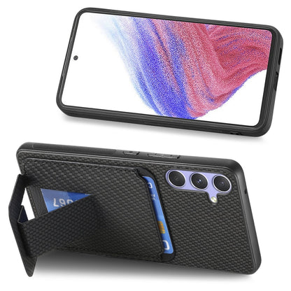 For Samsung Galaxy S25 Ultra 5G Carbon Fiber Card Bag Fold Stand Phone Case(Black) - Galaxy S25 Ultra 5G Cases by PMC Jewellery | Online Shopping South Africa | PMC Jewellery | Buy Now Pay Later Mobicred