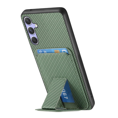 For Samsung Galaxy S25 Ultra 5G Carbon Fiber Card Bag Fold Stand Phone Case(Green) - Galaxy S25 Ultra 5G Cases by PMC Jewellery | Online Shopping South Africa | PMC Jewellery | Buy Now Pay Later Mobicred