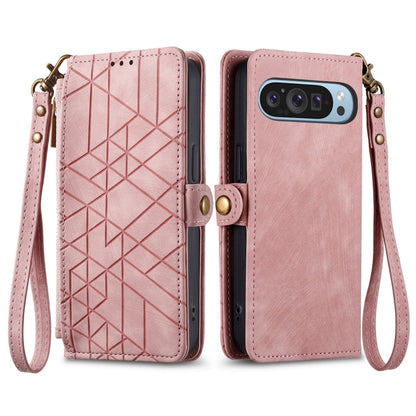 For Google Pixel 9 Geometric Zipper Wallet Side Buckle Leather Phone Case(Pink) - Google Cases by PMC Jewellery | Online Shopping South Africa | PMC Jewellery | Buy Now Pay Later Mobicred