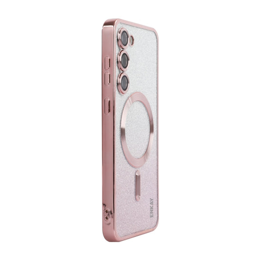 For Samsung Galaxy S24 5G ENKAY Hat-Prince Magnetic Glitter Plated TPU Phone Case with Lens Film(Pink) - Galaxy S24 5G Cases by ENKAY | Online Shopping South Africa | PMC Jewellery | Buy Now Pay Later Mobicred