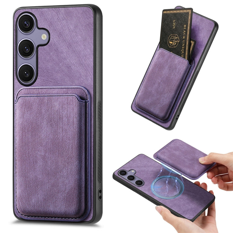 For Samsung Galaxy S25+ 5G Retro Leather Card Bag Magnetic Phone Case(Purple) - Galaxy S25+ 5G Cases by PMC Jewellery | Online Shopping South Africa | PMC Jewellery | Buy Now Pay Later Mobicred