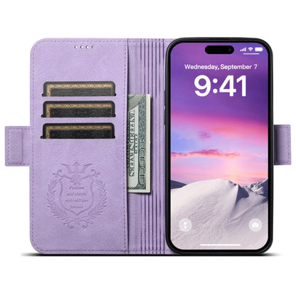 For iPhone 14 SUTENI J07 Multifunctional Horizontal Flip Magsafe Leather Phone Case(Purple) - iPhone 14 Cases by Suteni | Online Shopping South Africa | PMC Jewellery | Buy Now Pay Later Mobicred