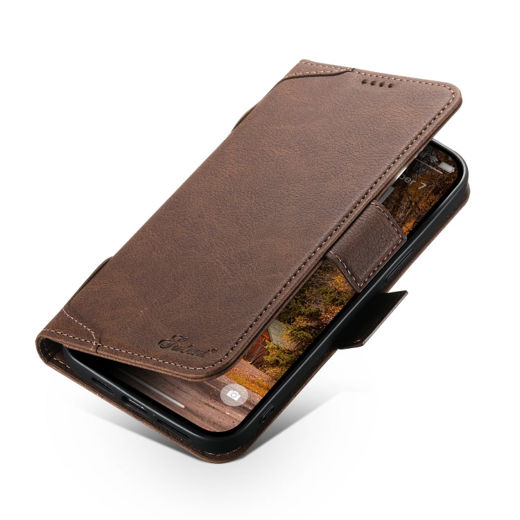 For iPhone 14 Pro SUTENI J07 Multifunctional Horizontal Flip Magsafe Leather Phone Case(Brown) - iPhone 14 Pro Cases by Suteni | Online Shopping South Africa | PMC Jewellery | Buy Now Pay Later Mobicred