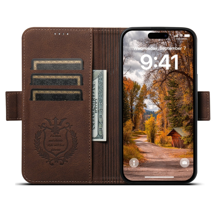 For iPhone 14 Plus SUTENI J07 Multifunctional Horizontal Flip Magsafe Leather Phone Case(Brown) - free shipping - PMC Jewellery - Order now!
