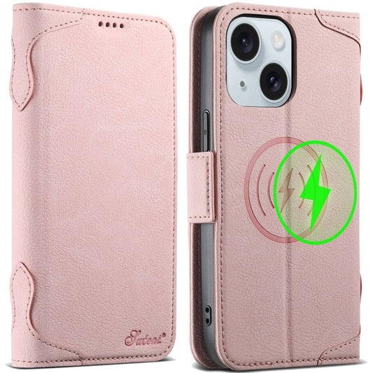 For iPhone 15 SUTENI J07 Multifunctional Horizontal Flip Magsafe Leather Phone Case(Pink) - iPhone 15 Cases by Suteni | Online Shopping South Africa | PMC Jewellery | Buy Now Pay Later Mobicred