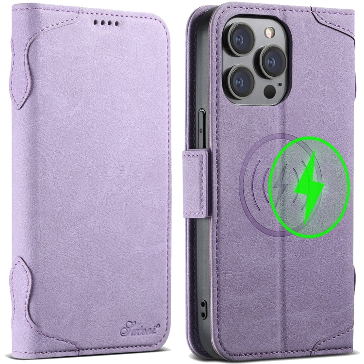 For iPhone 15 Pro SUTENI J07 Multifunctional Horizontal Flip Magsafe Leather Phone Case(Purple) - iPhone 15 Pro Cases by Suteni | Online Shopping South Africa | PMC Jewellery | Buy Now Pay Later Mobicred