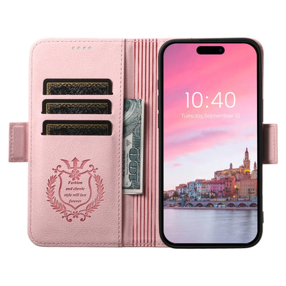 For iPhone 16 SUTENI J07 Multifunctional Horizontal Flip Magsafe Leather Phone Case(Pink) - iPhone 16 Cases by Suteni | Online Shopping South Africa | PMC Jewellery | Buy Now Pay Later Mobicred