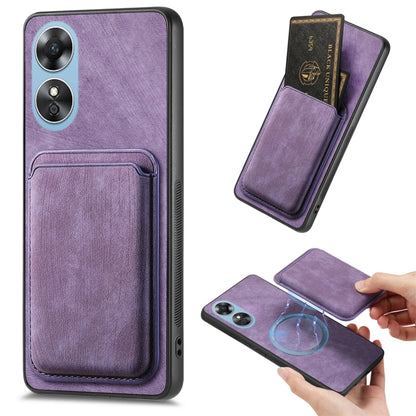 For OPPO A17 Retro Leather Card Bag Magnetic Phone Case(Purple) - OPPO Cases by PMC Jewellery | Online Shopping South Africa | PMC Jewellery | Buy Now Pay Later Mobicred