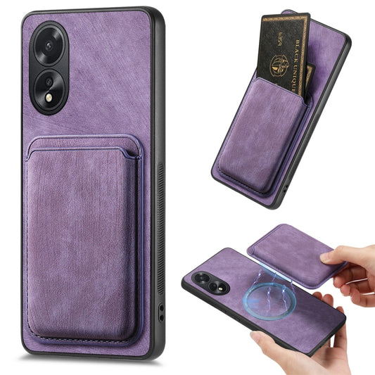 For OPPO A38 4G / A18 4G Retro Leather Card Bag Magnetic Phone Case(Purple) - OPPO Cases by PMC Jewellery | Online Shopping South Africa | PMC Jewellery | Buy Now Pay Later Mobicred