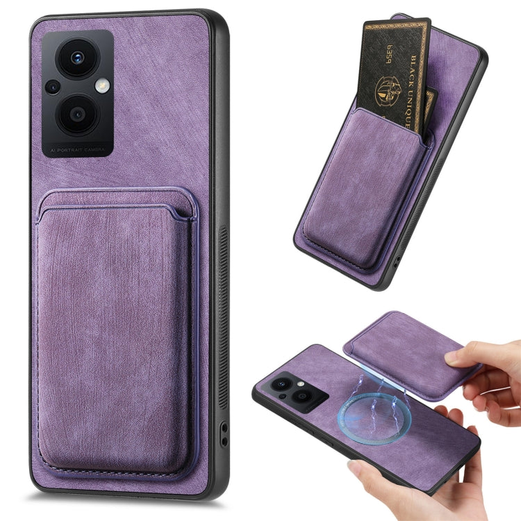 For OPPO Reno7 Z 5G/F21 Pro 5G Retro Leather Card Bag Magnetic Phone Case(Purple) - OPPO Cases by PMC Jewellery | Online Shopping South Africa | PMC Jewellery | Buy Now Pay Later Mobicred