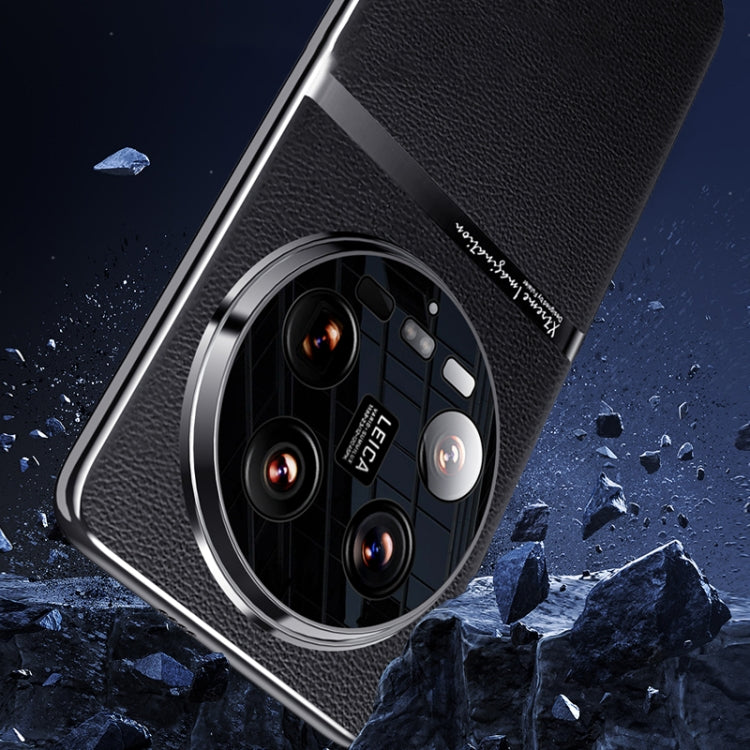 For Xiaomi 14 Ultra Electroplating Plain-leather All-inclusive Shockproof Phone Case(Bule) - free shipping - PMC TechLife - Order now!
